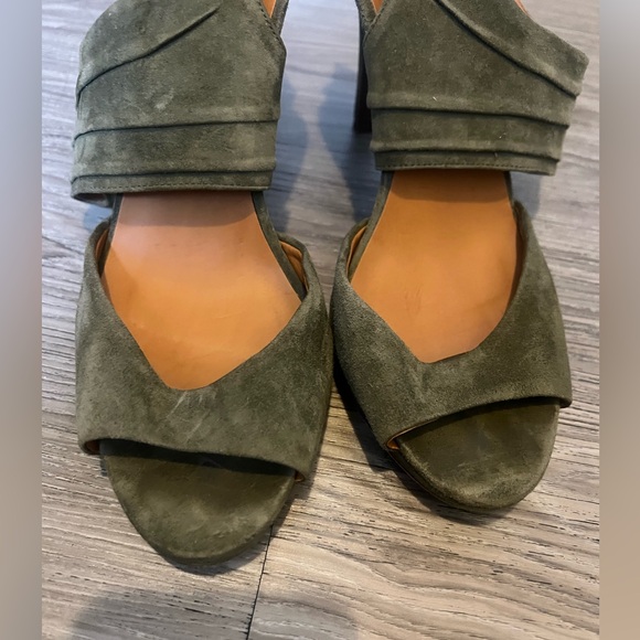 Jcrew Suede Leather Nicole Heels Sandals Peep Toe Slingback Green 7 - Picture 7 of 8